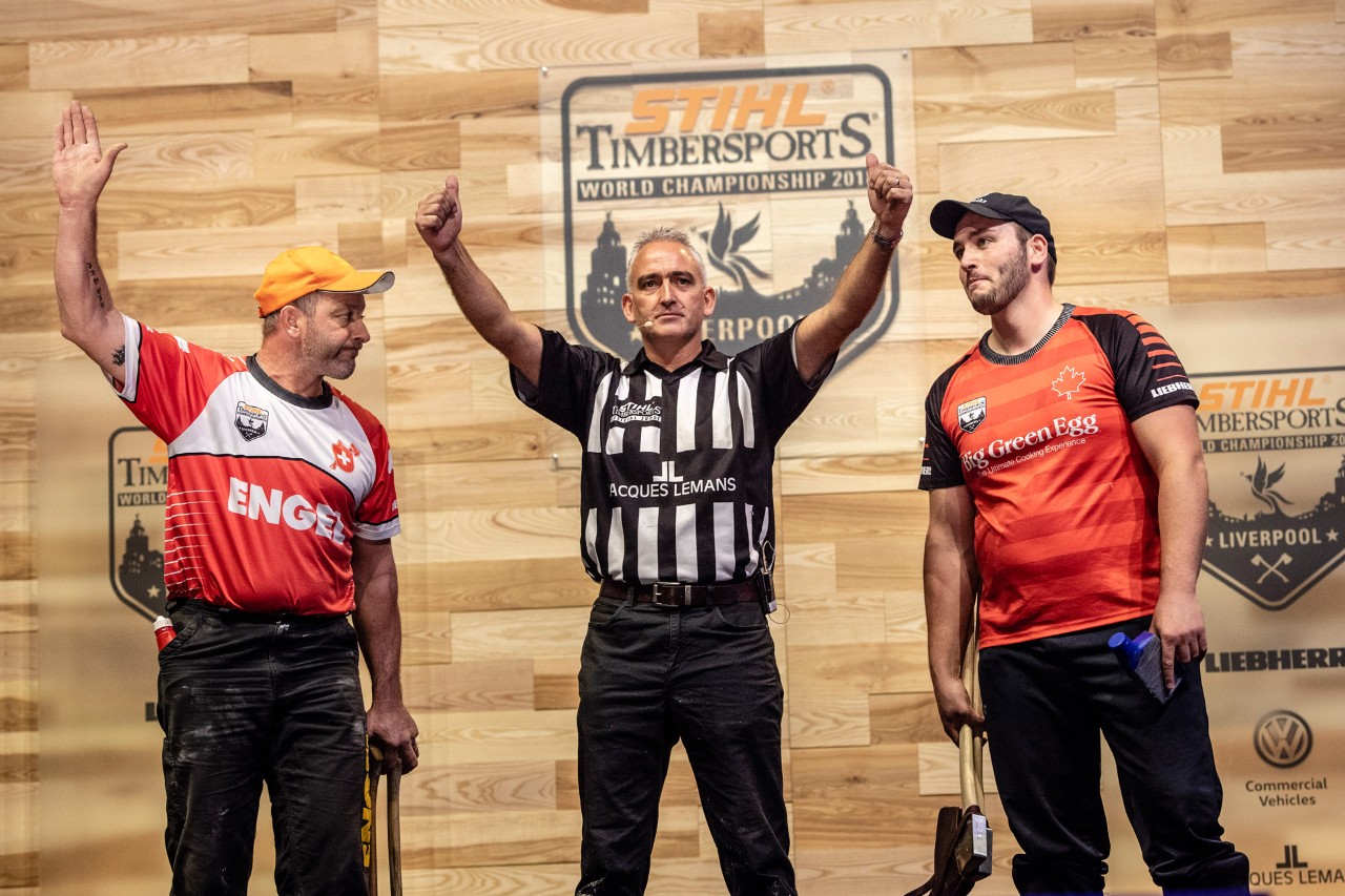 Referee Andy Hall at the STIHL TIMBERSPORTS® World Championship 2018