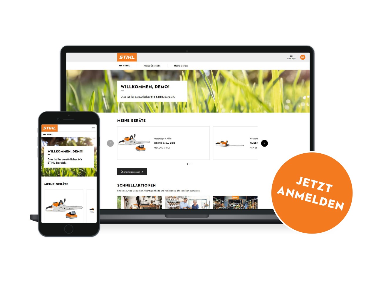 Woman registering your STIHL HSA 56 cordless hedge trimmer with your smartphone